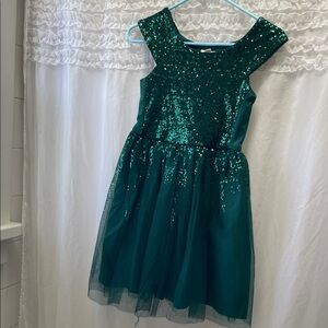 Cat & Jack Teal Green Sequin Tulle Girls Formal Dress